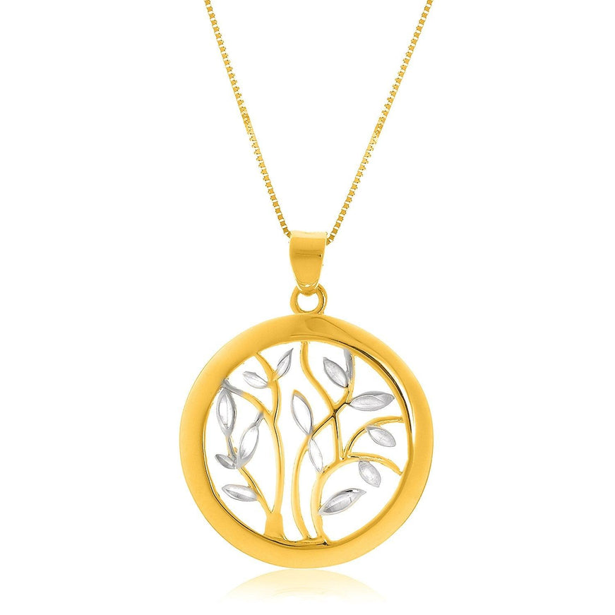 14k Two-Tone Gold Pendant with an Open Round Tree Design - Ellie Belle