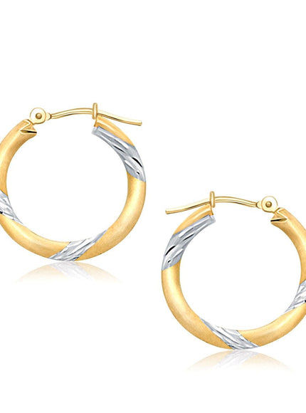 14k Two Tone Gold Polished Hoop Earrings (20 mm) - Ellie Belle