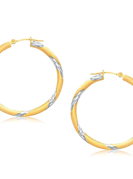 14k Two Tone Gold Polished Hoop Earrings (30 mm) - Ellie Belle