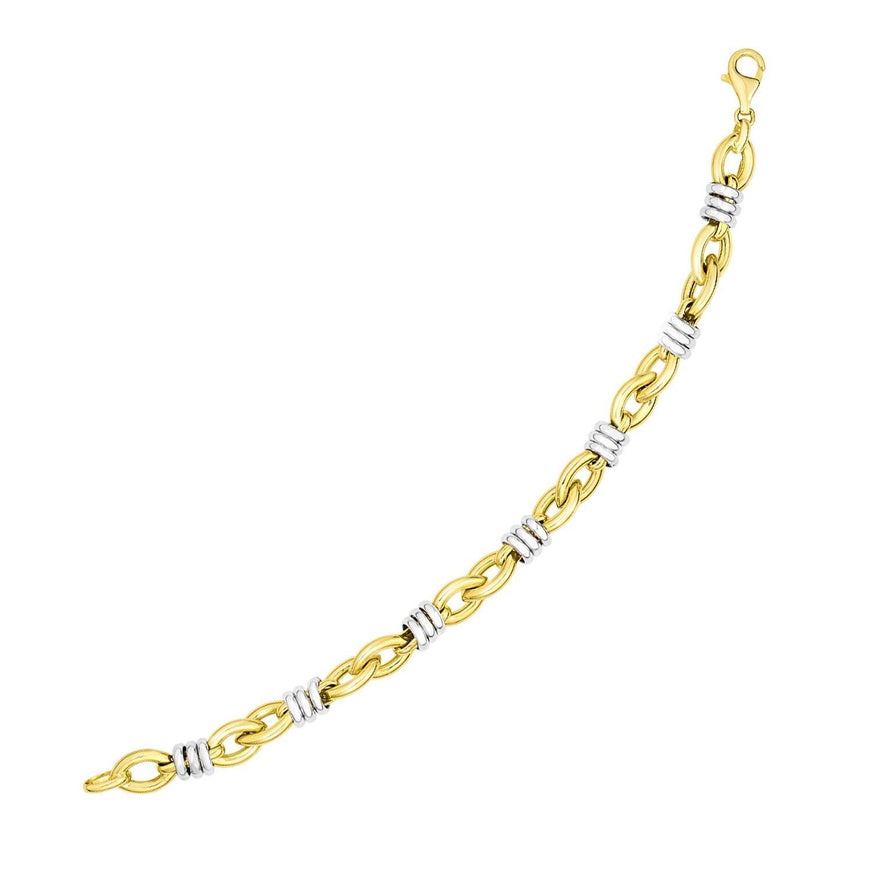 14k Two-Tone Gold Ring-Wrapped Marquis Shape Link Bracelet - Ellie Belle