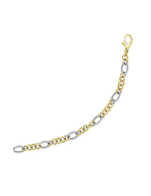 14k Two-Tone Gold Rope Motif Oval and Round Link Chain Bracelet - Ellie Belle