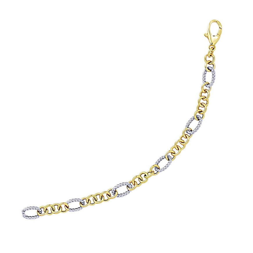 14k Two-Tone Gold Rope Motif Oval and Round Link Chain Bracelet - Ellie Belle