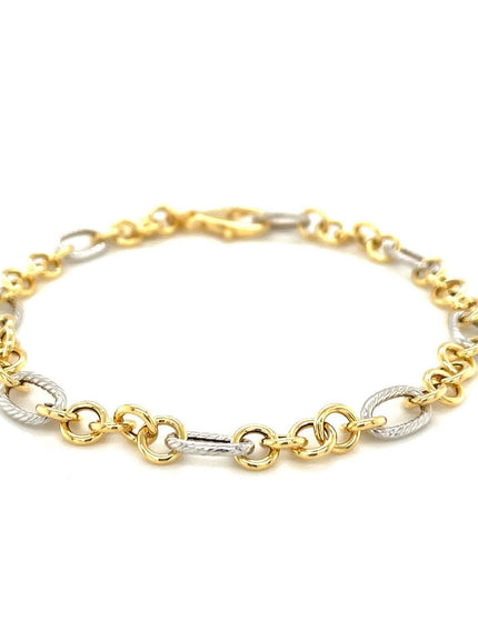 14k Two-Tone Gold Rope Motif Oval and Round Link Chain Bracelet - Ellie Belle