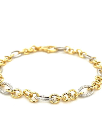 14k Two-Tone Gold Rope Motif Oval and Round Link Chain Bracelet - Ellie Belle