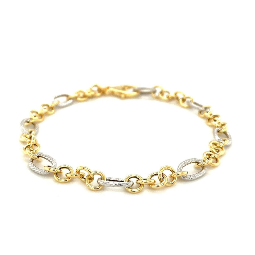 14k Two-Tone Gold Rope Motif Oval and Round Link Chain Bracelet - Ellie Belle