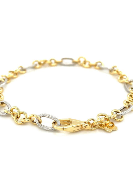 14k Two-Tone Gold Rope Motif Oval and Round Link Chain Bracelet - Ellie Belle