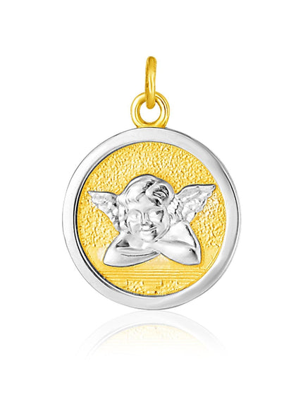 14k Two Tone Gold Round Angel Medal Pendant - Ellie Belle