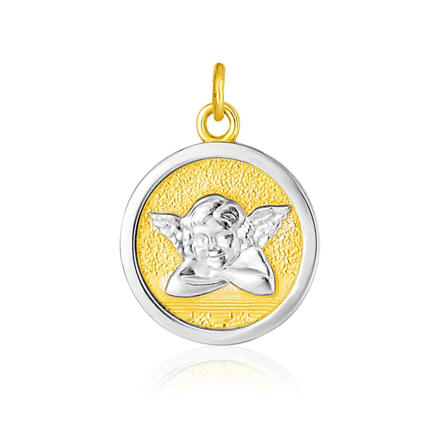 14k Two Tone Gold Round Angel Medal Pendant - Ellie Belle