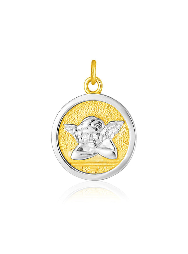14k Two Tone Gold Round Angel Medal Pendant - Ellie Belle