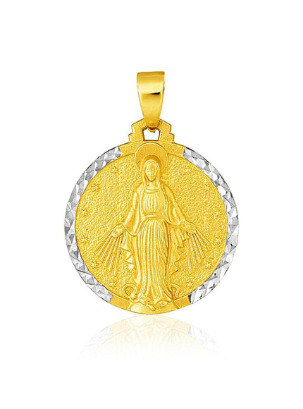 14k Two Tone Gold Round Religious Medal Pendant - Ellie Belle