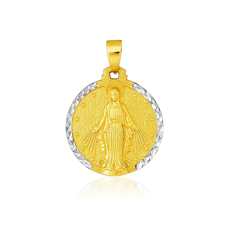 14k Two Tone Gold Round Religious Medal Pendant - Ellie Belle