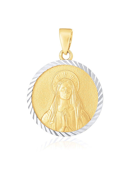 14k Two Tone Gold Round Textured Religious Medal Pendant - Ellie Belle