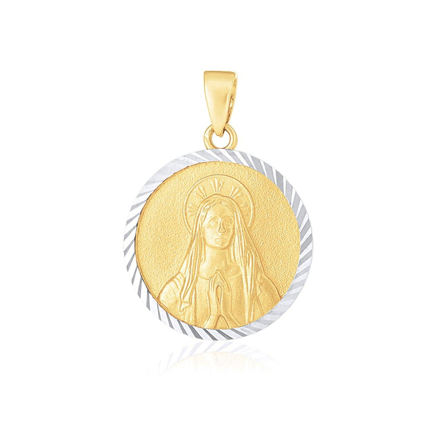 14k Two Tone Gold Round Textured Religious Medal Pendant - Ellie Belle