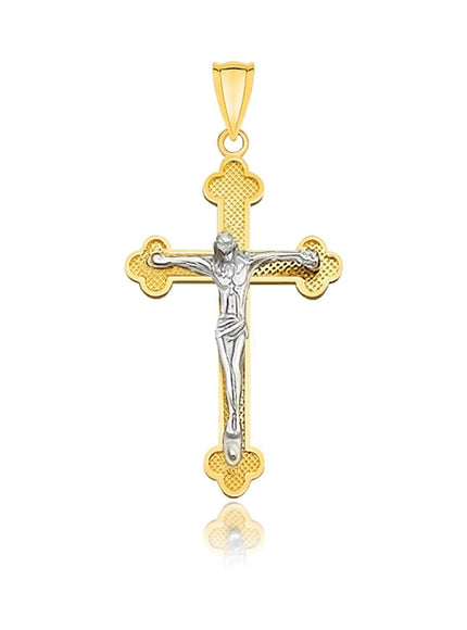 14k Two-Tone Gold Small Budded Style Cross with Figure Pendant - Ellie Belle