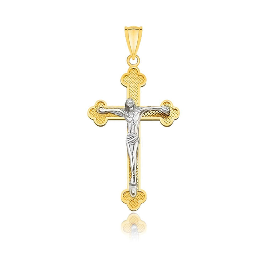 14k Two-Tone Gold Small Budded Style Cross with Figure Pendant - Ellie Belle