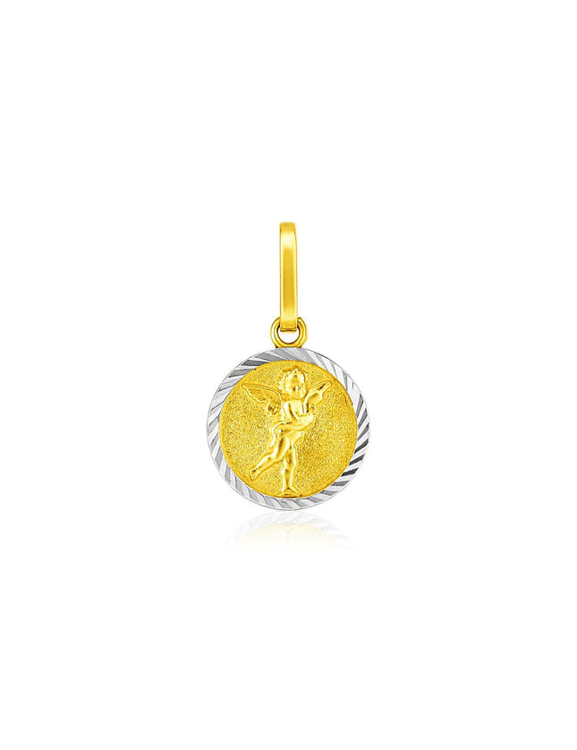14k Two Tone Gold Small Round Textured Religious Medal Pendant - Ellie Belle