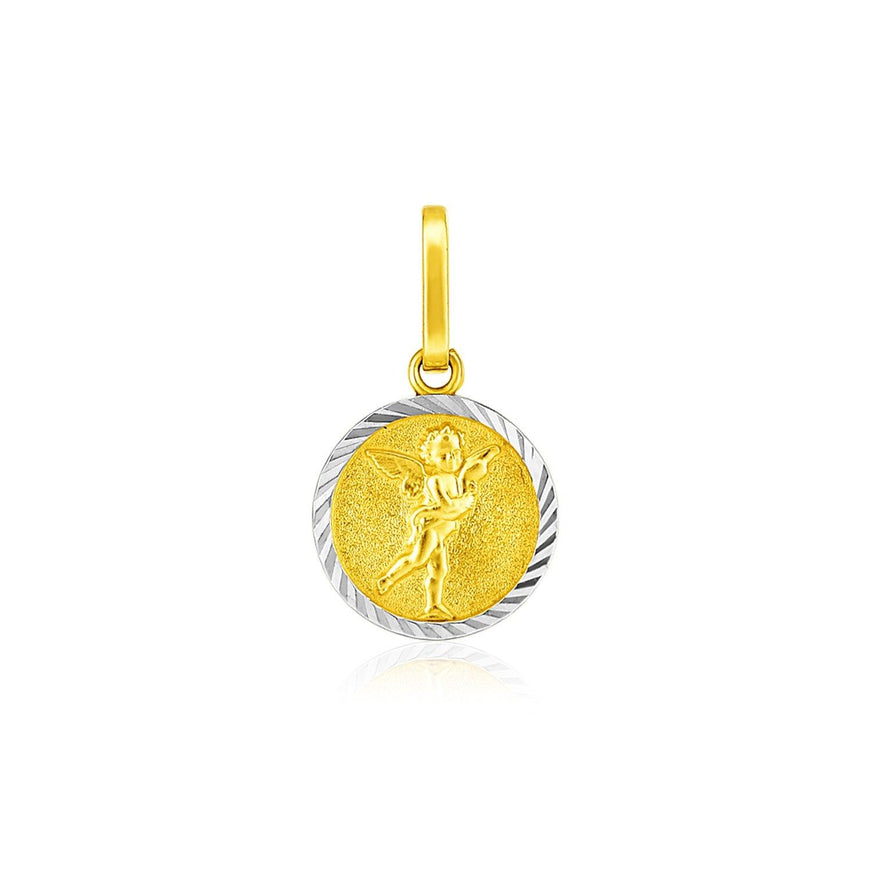 14k Two Tone Gold Small Round Textured Religious Medal Pendant - Ellie Belle