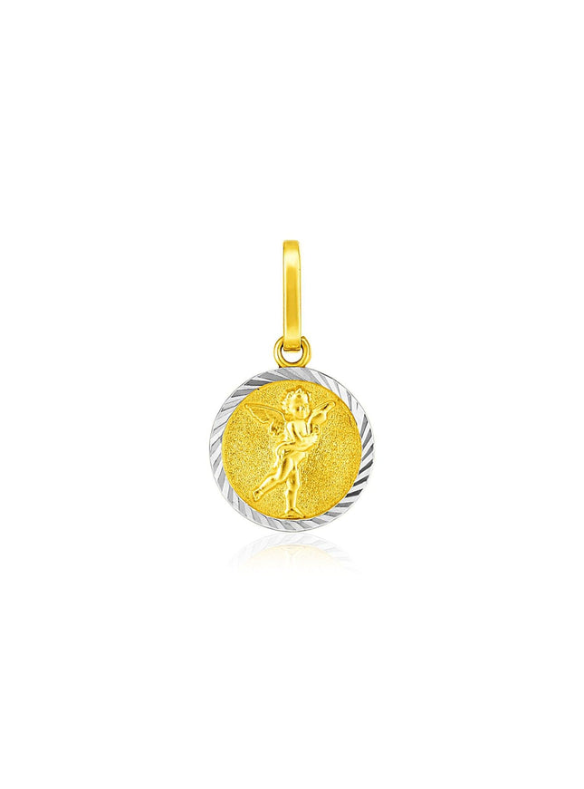 14k Two Tone Gold Small Round Textured Religious Medal Pendant - Ellie Belle