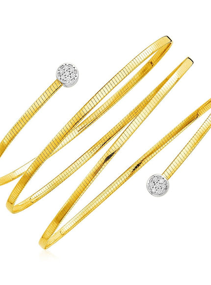 14k Two Tone Gold Spiral WrapAround Bangle Bracelet with Diamonds - Ellie Belle