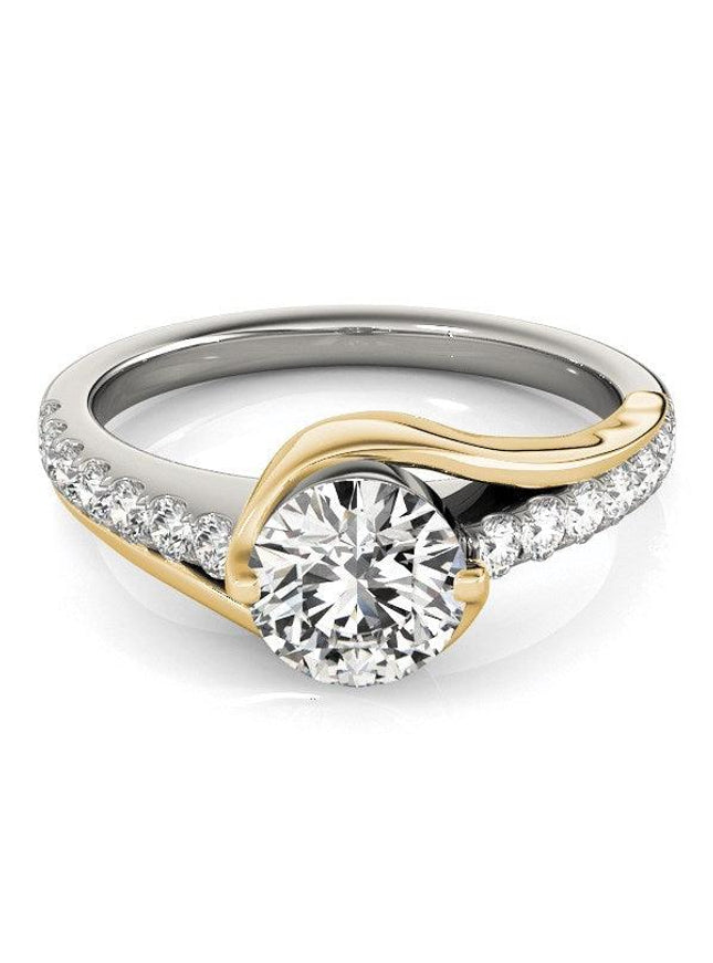 14k Two Tone Gold Split Shank Style Diamond Engagement Ring (1 1/4 cttw) - Ellie Belle