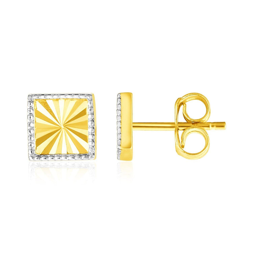 14k Two Tone Gold Textured Square Post Earrings - Ellie Belle