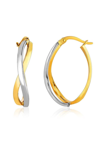 14k Two-Tone Gold Twisted Style Polished Hoop Earrings - Ellie Belle