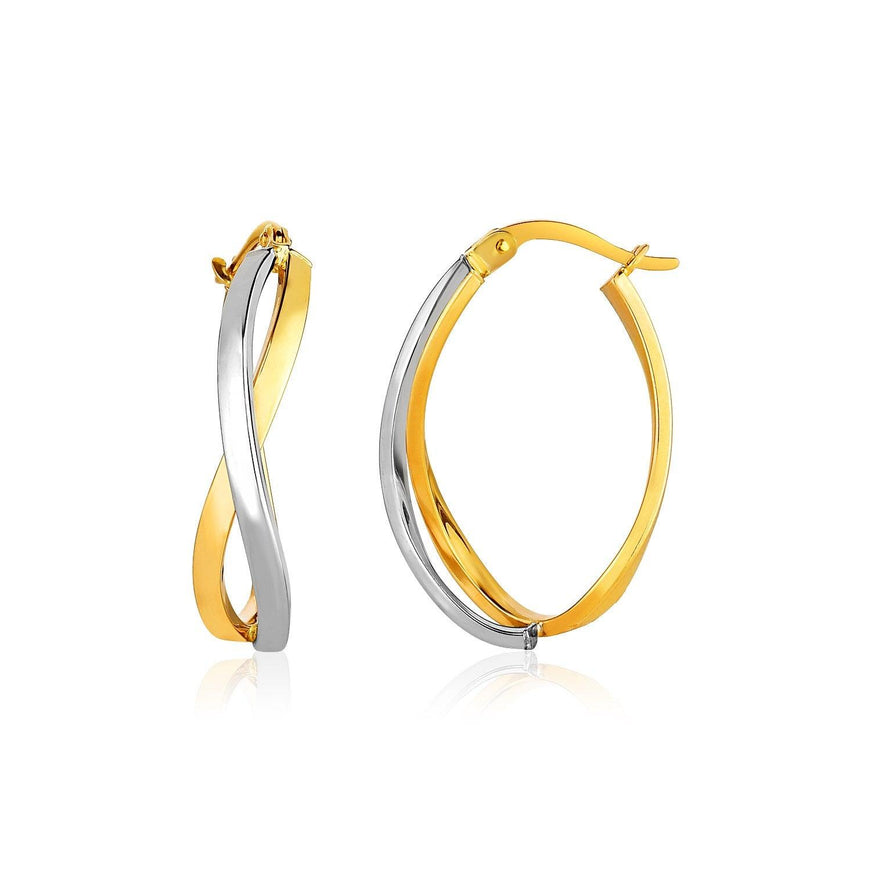 14k Two-Tone Gold Twisted Style Polished Hoop Earrings - Ellie Belle