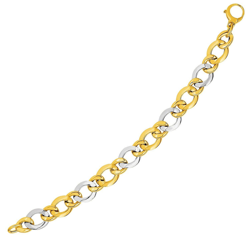 14k Two-Tone Yellow and White Gold Alternating Size Link Bracelet - Ellie Belle