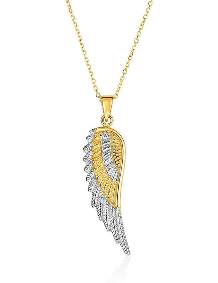 14k Two-Tone Yellow and White Gold Angel Wing Pendant - Ellie Belle