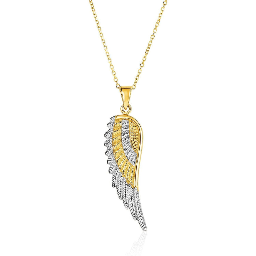 14k Two-Tone Yellow and White Gold Angel Wing Pendant - Ellie Belle