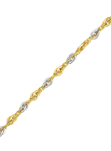 14k Two-Tone Yellow and White Gold Double Link Textured Bracelet - Ellie Belle