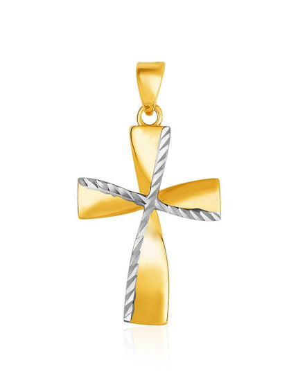 14k Two-Toned Yellow and White Gold Textured Cross Pendant - Ellie Belle