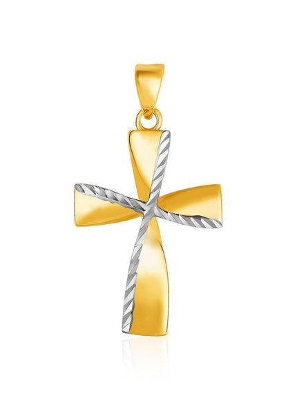 14k Two-Toned Yellow and White Gold Textured Cross Pendant - Ellie Belle