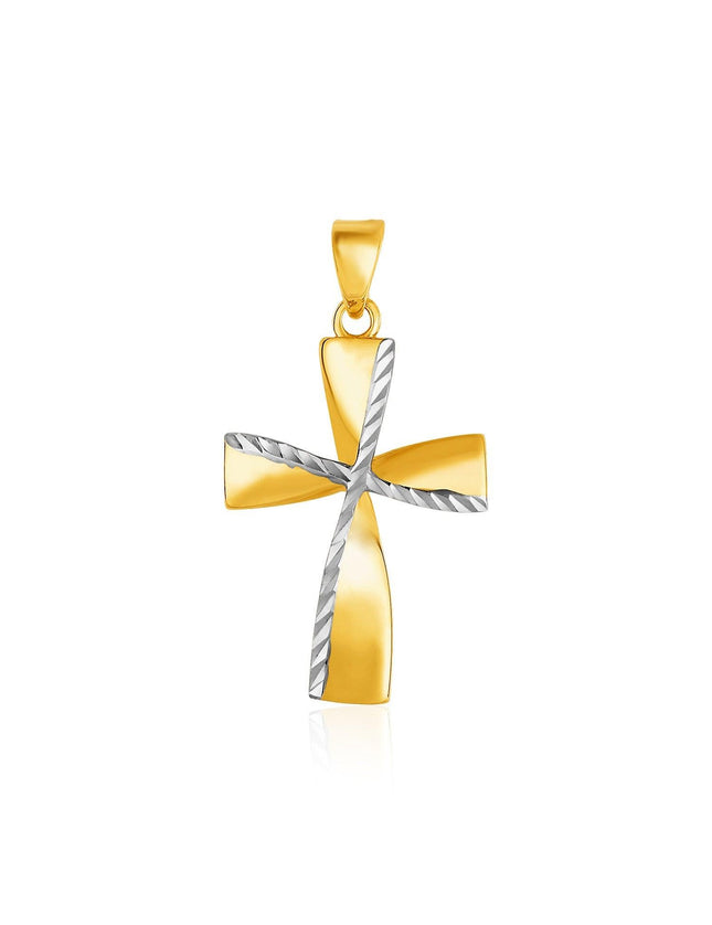 14k Two-Toned Yellow and White Gold Textured Cross Pendant - Ellie Belle