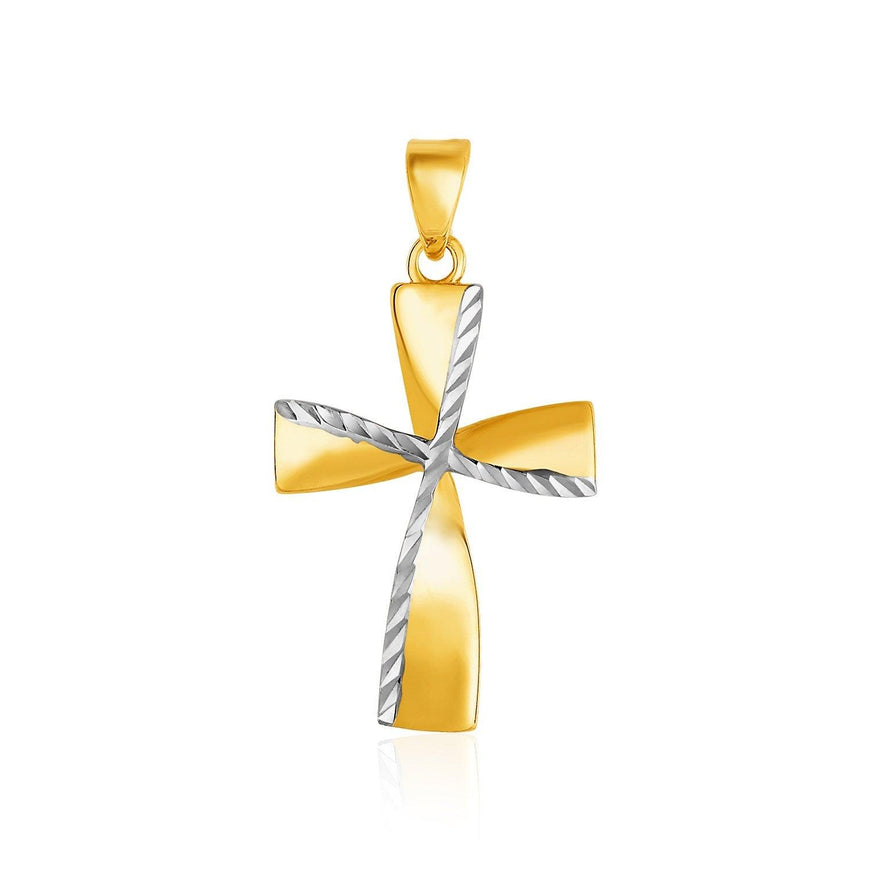 14k Two-Toned Yellow and White Gold Textured Cross Pendant - Ellie Belle