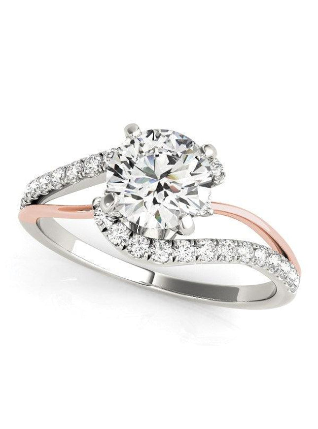 14k White And Rose Gold Bypass Shank Diamond Engagement Ring (1 1/3 cttw) - Ellie Belle