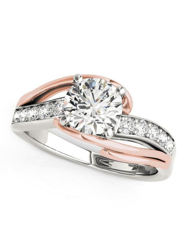 14k White And Rose Gold Bypass Shank Diamond Engagement Ring (1 1/8 cttw) - Ellie Belle