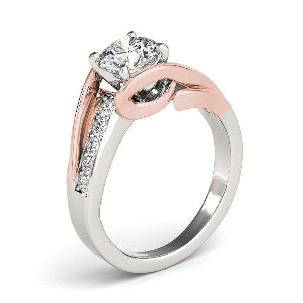 14k White And Rose Gold Bypass Shank Diamond Engagement Ring (1 1/8 cttw) - Ellie Belle