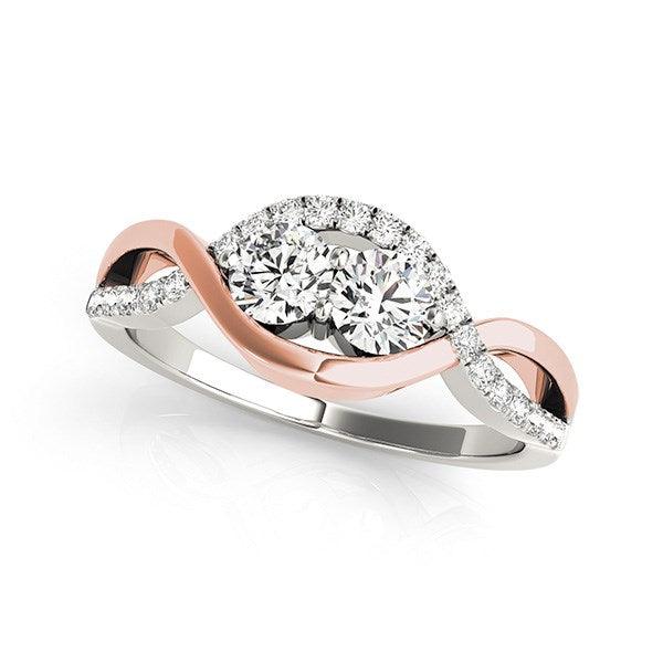 14k White And Rose Gold Infinity Style Two Stone Diamond Ring (5/8 cttw) - Ellie Belle