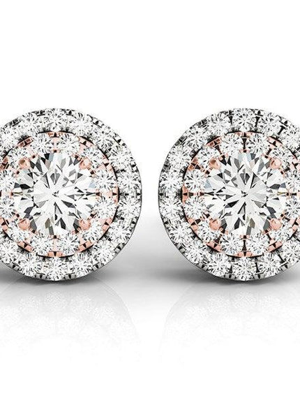 14k White and Rose Gold Round Halo Diamond Earrings (3/4 cttw) - Ellie Belle