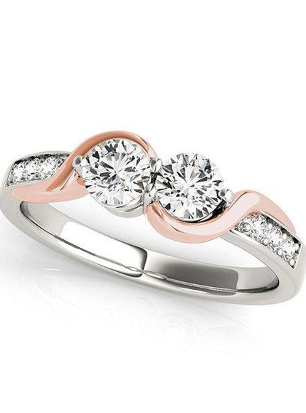 14k White And Rose Gold Round Two Diamond Curved Band Ring (5/8 cttw) - Ellie Belle