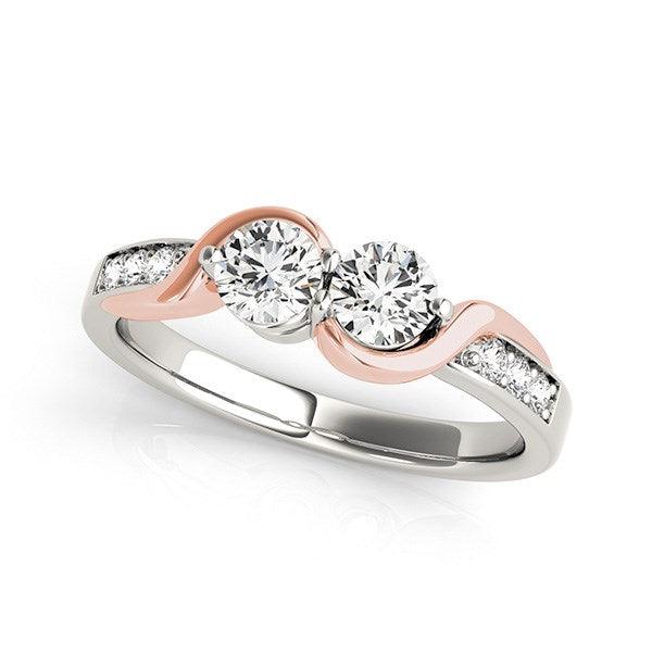 14k White And Rose Gold Round Two Diamond Curved Band Ring (5/8 cttw) - Ellie Belle