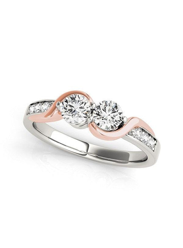 14k White And Rose Gold Round Two Diamond Curved Band Ring (5/8 cttw) - Ellie Belle