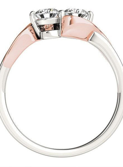 14k White And Rose Gold Round Two Diamond Curved Band Ring (5/8 cttw) - Ellie Belle