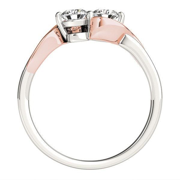 14k White And Rose Gold Round Two Diamond Curved Band Ring (5/8 cttw) - Ellie Belle