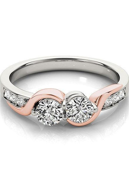 14k White And Rose Gold Round Two Diamond Curved Band Ring (5/8 cttw) - Ellie Belle