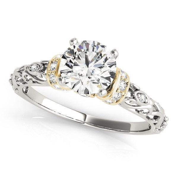 14k White And Yellow Gold Antique Style Diamond Engagement Ring (1 1/8 cttw) - Ellie Belle