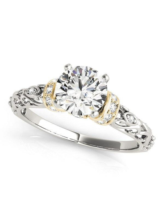 14k White And Yellow Gold Antique Style Diamond Engagement Ring (1 1/8 cttw) - Ellie Belle