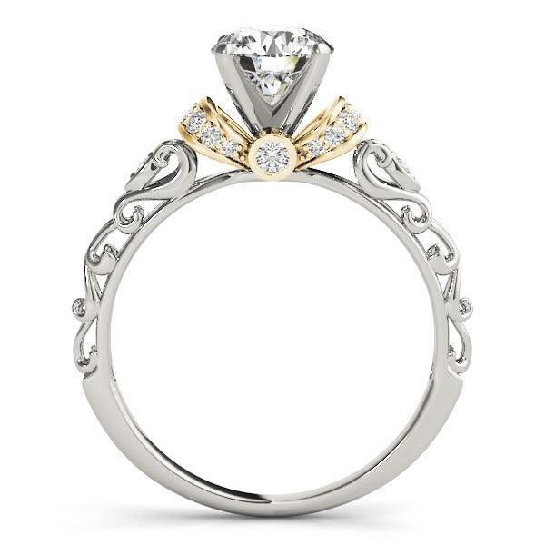 14k White And Yellow Gold Antique Style Diamond Engagement Ring (1 1/8 cttw) - Ellie Belle