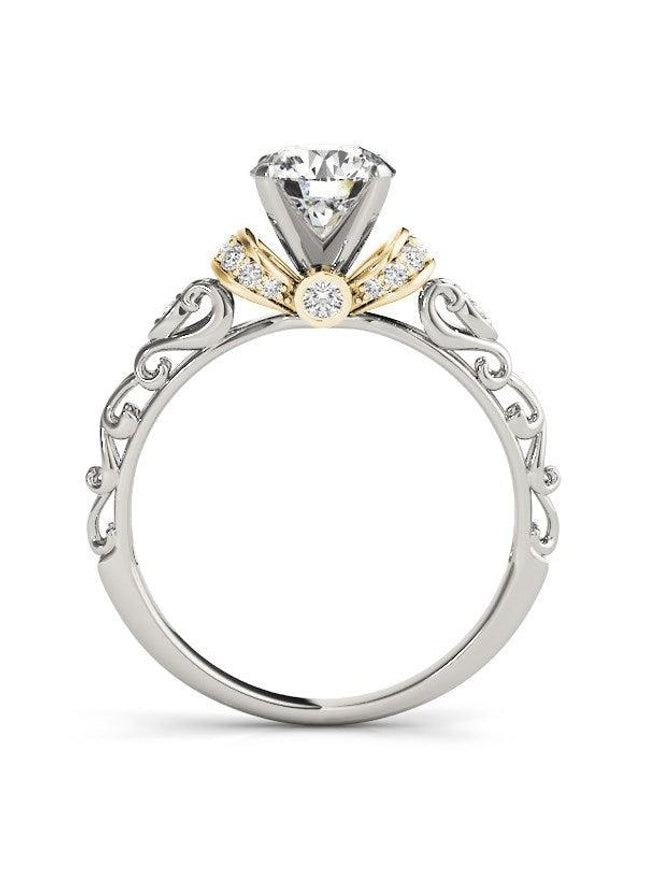 14k White And Yellow Gold Antique Style Diamond Engagement Ring (1 1/8 cttw) - Ellie Belle